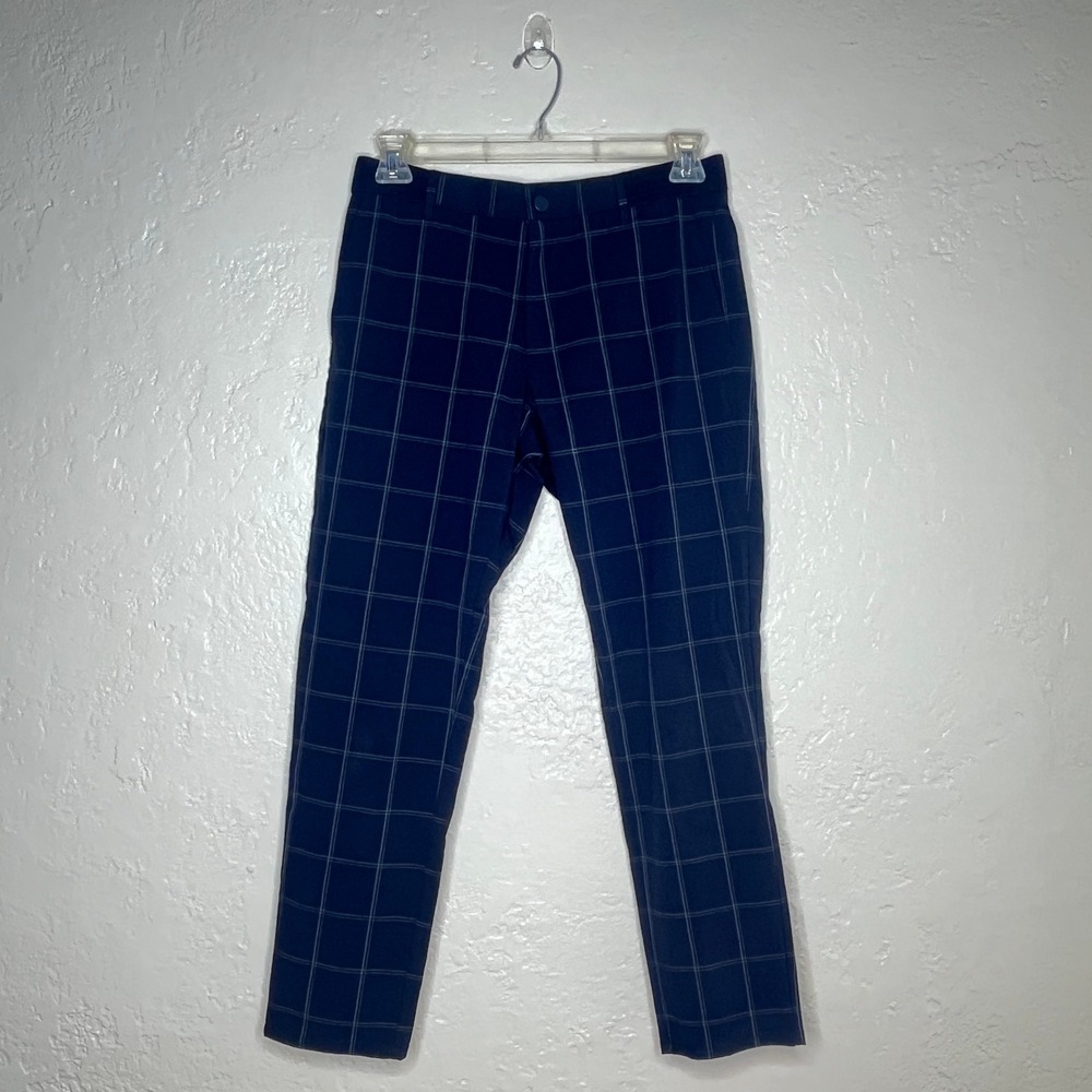 Zara The Driver Pant Plaid Men Navy Blue Windowpane Trousers Size Medium 31